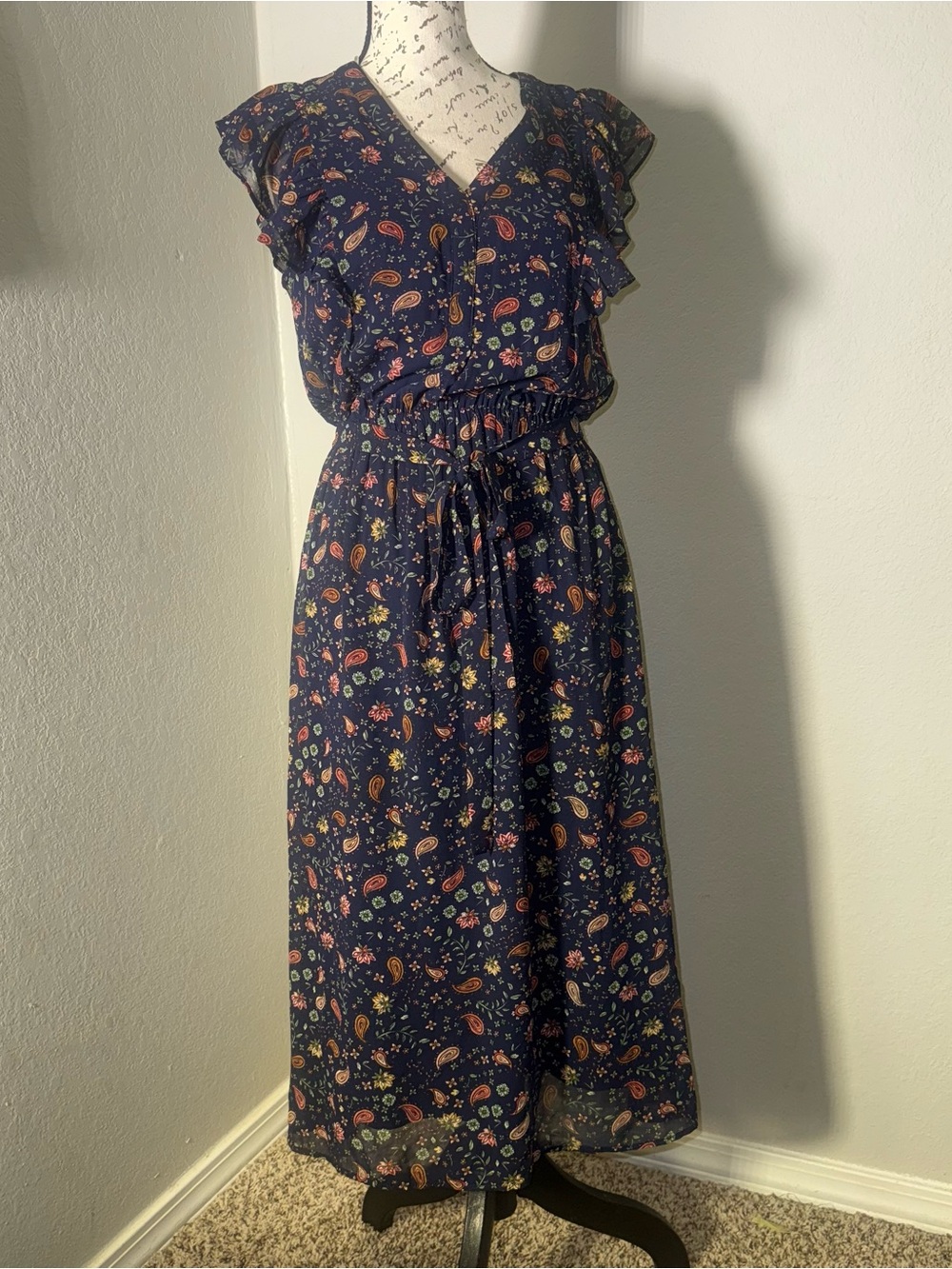 DR2 Navy Paisley Floral Maxi Dress